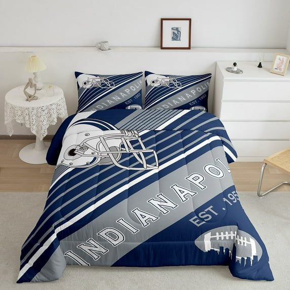 Erosebridal Football Game Comforter King Bedroom, American Football City Themed Bedding Sports Blue and White Decor Bedding Comforter Sets, 1 Comforter 2 Pillowcases (Indianapolis)