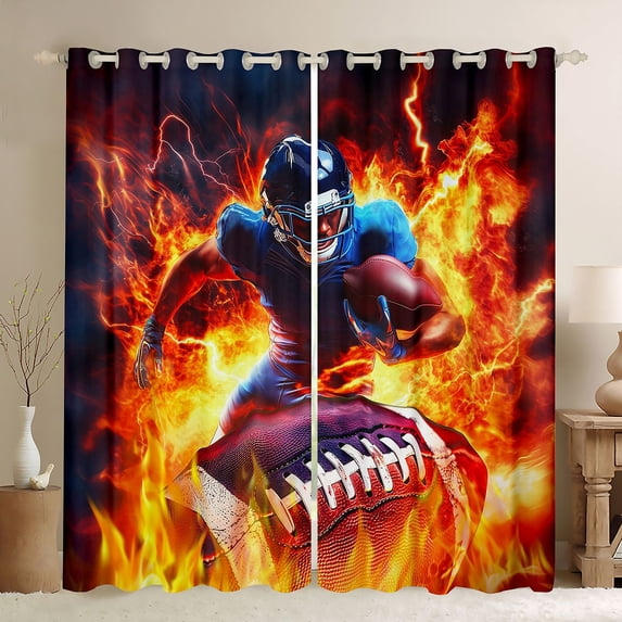 Erosebridal Football Gamer Black Out Curtains for Kids Boys,Teens Sport Theme Flame Curtains Pack of 2 (42x63 Each),Ultra Soft Home Decor