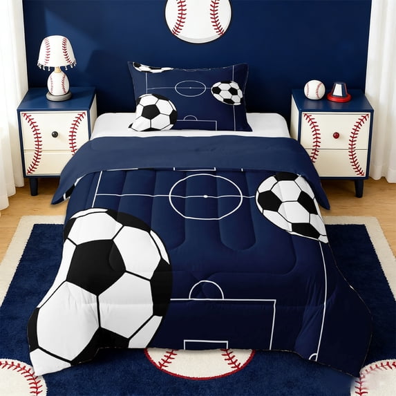 Erosebridal Football Games Twin Comforter Sets For Kids,Boys Sports Theme Bedding Set,Reversible navy blue,2pcs