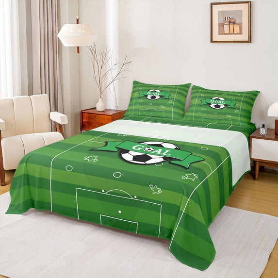 Erosebridal Football Goal Bed Sheets,Soccer Court Print King Sheets For Kids Boys 4 Pieces