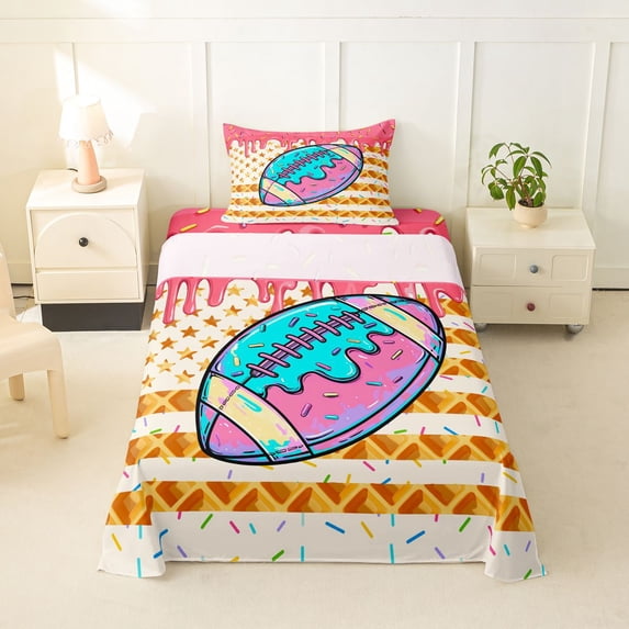 Erosebridal Football Ice Crem Drip Twin Sheet Sets, Waffle American Flag Bedding, 1 Flat Sheet, 1 Fitted Sheet and 1 Pillowcase