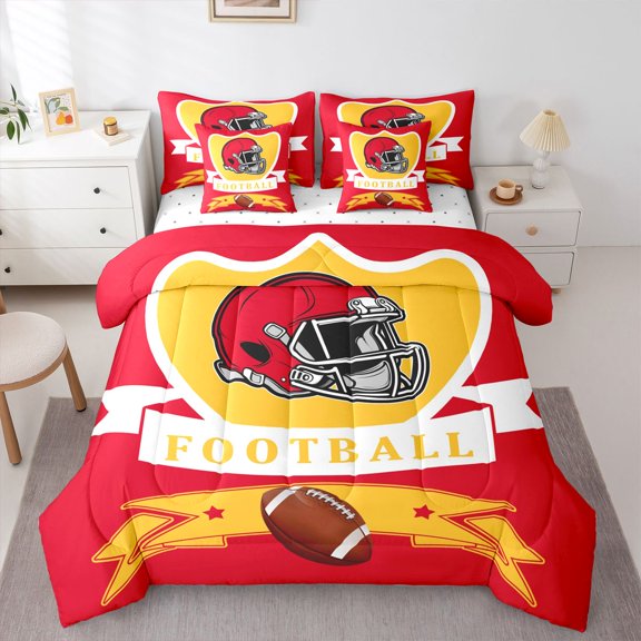Erosebridal Football Kansas Bedding, Soccer Sport Bed in a Bag, Red Yellow Bed Set, Breathable Bedroom Decoration, 7pcs