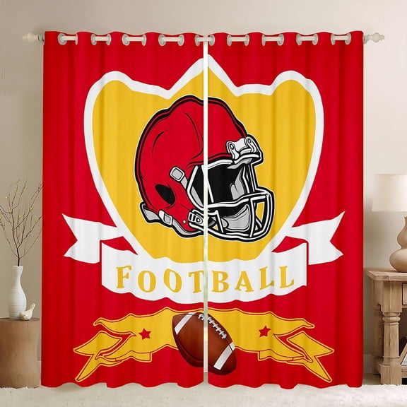 Erosebridal Football Kansas Curtains for Living Room, Soccer Sport 30%-50% Blackout Curtains Set of 2 (38x54), Red Yellow 30%-50% Black Out Curtains, Window Curtains Bedroom Decoration