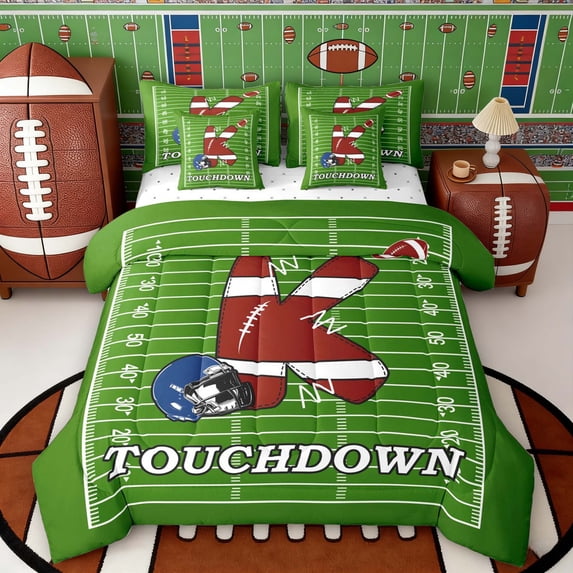 Erosebridal Football Letter K Touchdown Bedding Comforter Set, Sport Full Bedding Set for Men and Boys, Reversible 7pcs