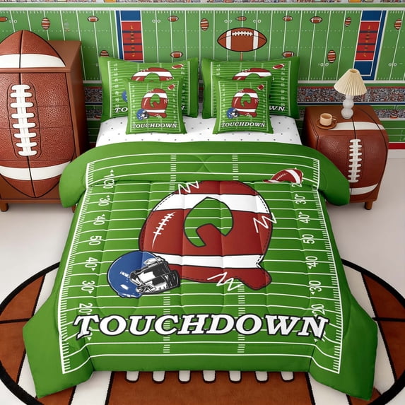 Erosebridal Football Letter Q Touchdown Twin Bedding Sets, Sport Bedding Comforter Set for Men and Boys, Reversible 7pcs