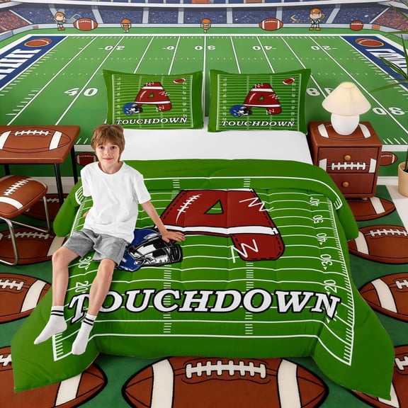 Erosebridal Football Letter A Touchdown Full Size Comforter Sets, Sport Bedding Sets for Men and Boys, Reversible 3-Piece, 1 Comforter and 2 Pillowcases
