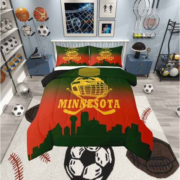 Erosebridal Football Minnesota Bedding Twin Comforter Set, Soccer Sport Down Comforter, Red Green Reversible Comforters & Duvets, Lightweight Bedroom Decorative, 2pcs