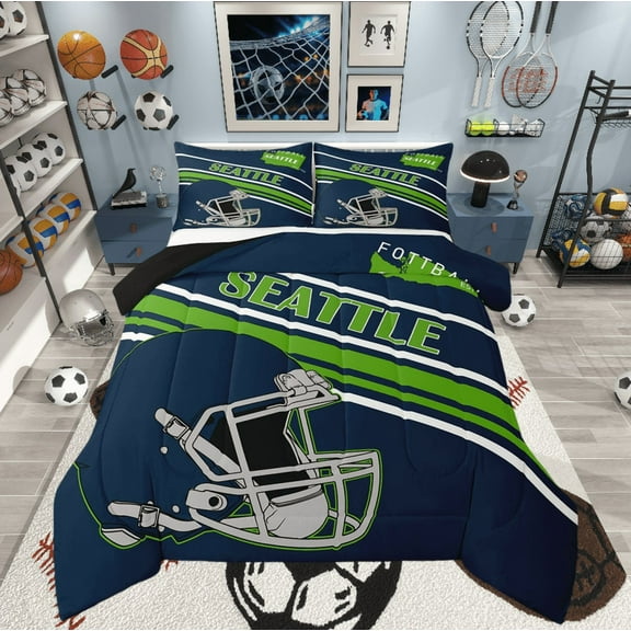 Erosebridal Football Print Bedding Twin Comforter Set,Sport Gamer Down Comforter,Rugby Decoration(Seattle),Reversible,Lightweight,2-Piece