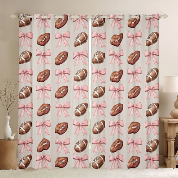 Erosebridal Football Print Curtains Pack of 2 (42x84 Each) for Boys Girls,Kids Teens Sport Theme Pink Bowknot Curtains Blackout,Luxury Bedroom Decor