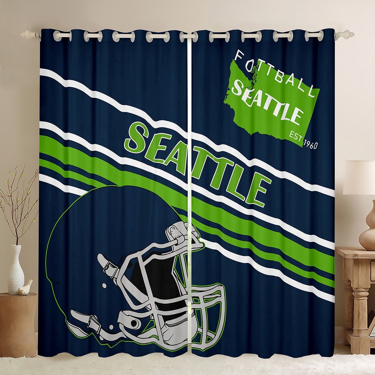 Erosebridal Football Print Curtains for Living Room,Sport Gamer 30%-50% Blackout Curtains Set of 2 (38x45),Rugby Decoration(Seattle)