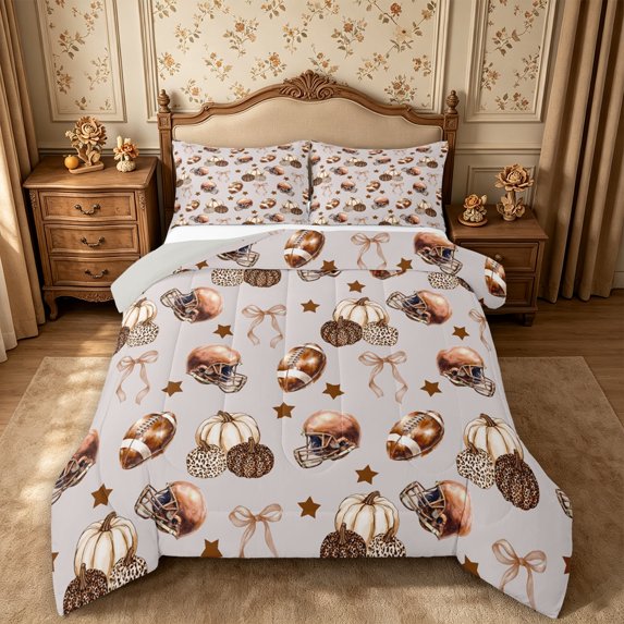 Erosebridal Football Pumpkin King Size Comforter Sets 3pcs,Fall Game Comforters King Size,Grey,Reversible,1 Comforter and 2 Pillowcases