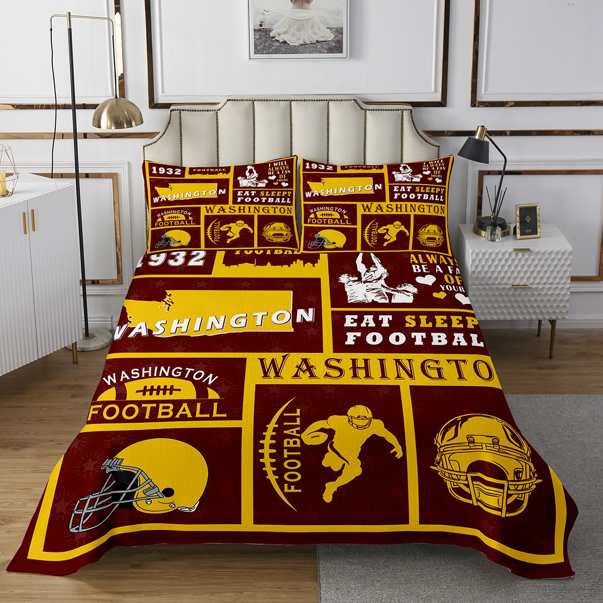 Erosebridal Football Bettwäsche-Set Queen Size – 7-teilig, American Football Design, Grün/blau