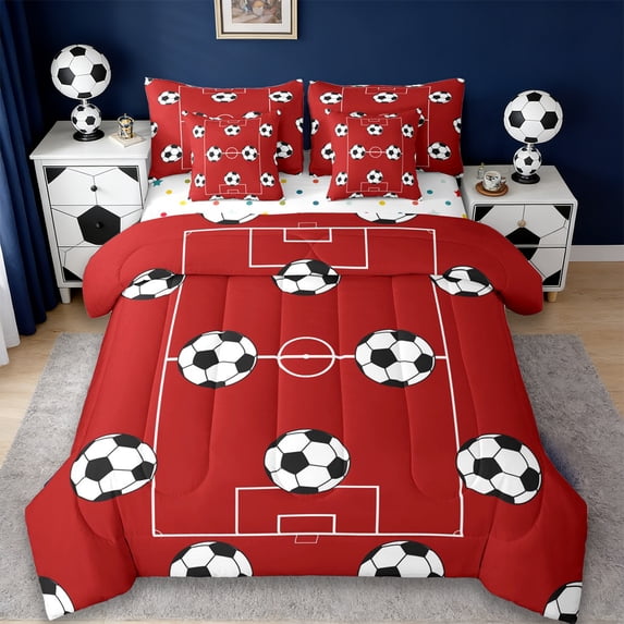 Erosebridal Football Sport Court 7-Piece Bedding Comforter Set,Soccer Ball Games King Bedding Sets For Kids Boys,Reversible