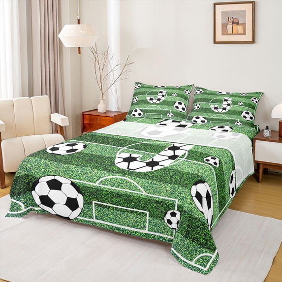 Erosebridal Football Sport Court Kids Bed Sheets,First Letter J King Sheets For Soccer Gamer 4-Piece