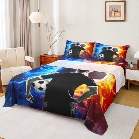 Erosebridal Football Sport Gamer Bed Sheets,Soccer Ball Game King Sheets For Kids Boys 4pcs