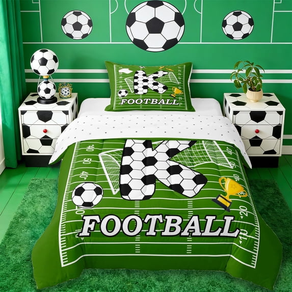 Erosebridal Football Sport Games Kids Twin Comforter Sets,Cute Soccer First Letter K Bedding Set For Boys Teens,Reversible 2pcs