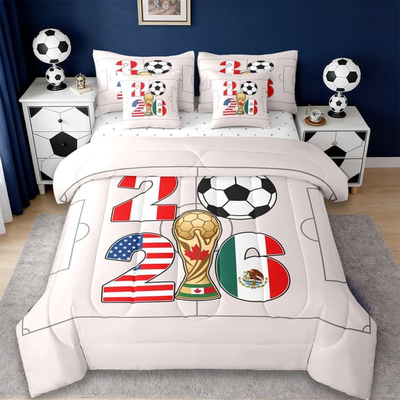 Erosebridal Football Sport Lover 7pcs Bedding Comforter Set,American Soccer Ball Games Queen Bedding Sets For Kids Men,Reversible