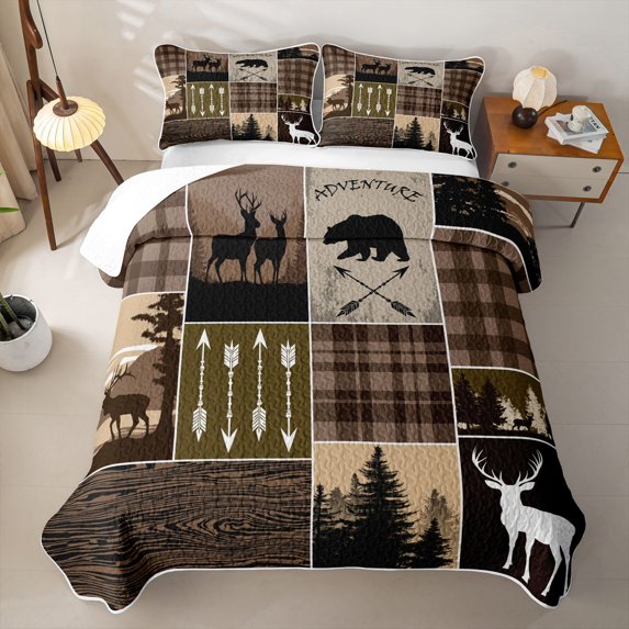 Erosebridal Forest Animal Arrow Quilt Full for Women Men, Patchwork Check Plaid Full Bedspread Sets, Olive, 3-Piece