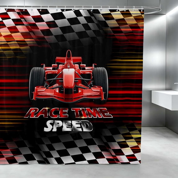 Erosebridal Formula Car Shower Curtain 72Wx72L, Race Track Bathroom Curtain, Red RACE TIME