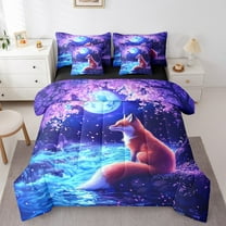 Erosebridal Fox Animal Bedding Sets, Flower Moon Comforter Sets with Sheets, Dreamy Anime Reversible Bed Sheets Set, Breathable Bedroom Decor, 7pcs