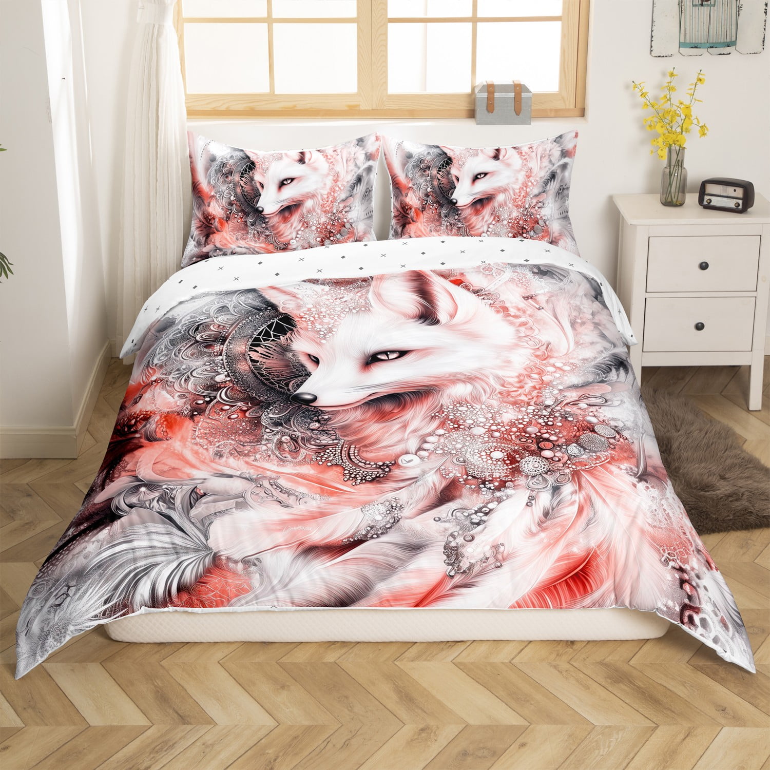 Erosebridal Fox Dream Catcher Duvet Cover Boho Wild Animal Twin Bedding 