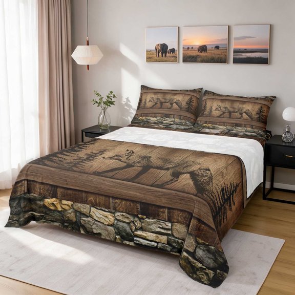 Erosebridal Fox Queen Sheets, Rustic Wood Queen Sheet Sets, 4-Piece 1 Flat Sheet 1 Fitted Sheet and 2 Pillowcases