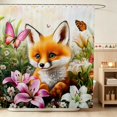 thumbnail image 1 of Erosebridal Fox Shower Curtain 72Wx72L for Girls, Pink Lilies Waterproof Bathroom Curtain, 1 of 5