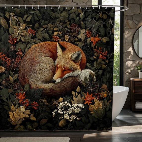 Erosebridal Fox Shower Curtain 72Wx84L, Dark Botanical Waterproof Bathroom Shower Curtain