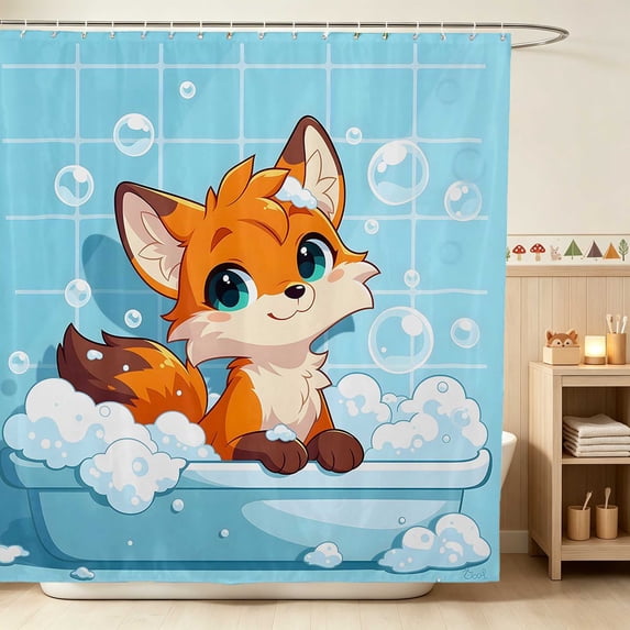 Erosebridal Fox Shower Curtain 72Wx84L for Boys Girls, Bubble Bath Waterproof Bathroom Shower Curtain