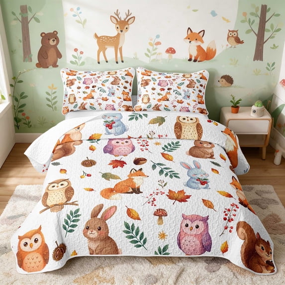 Erosebridal Fox Twin Quilt Set for Girls, Autumn Woodland Twin Coverlet Set, 2 Pieces 1 Bedspread and 1 Pillowcase