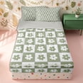 thumbnail image 1 of Erosebridal Fresh Daisy Floral Pattern Zipper Full Size Comforter Sets with Fitted Sheet and 2 Pillowcases,Grid Check Print Zipper Bedding Set,Sage Green White,Grey Reversible, 1 of 6