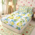 thumbnail image 1 of Erosebridal Fresh Lemon Bow Print Zipper Twin Comforter Sets with Fitted Sheet and 2 Pillowcases,Light Blue Ribbon Green Leaf Accent Zipper Bedding Set,Yellow White,4-Piece,Navy Blue Reversible, 1 of 6