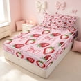 thumbnail image 1 of Erosebridal Fruit Strawberry Zipper Twin Comforter Sets with Fitted Sheet and 2 Pillowcases, Girls Bowknot Bow Zipper Bedding Set, Pink Reversible, 1 of 7