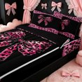 thumbnail image 1 of Erosebridal Fuchsia Leopard Bow Zipper Twin Comforter Sets with Fitted Sheet and 2 Pillowcases for Teens, Rose Pink Fashion Ribbon Zipper Bedding Set, Black Reversible, 4pcs, 1 of 7