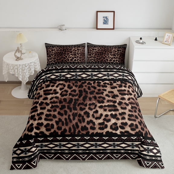Erosebridal Full Leopard Printed Comforter Set,Western Aztec Bedding Set,Cheetah Pattern Down Comforter,Geometric Reversible Bed Set with 2 Pillowcases Bedroom Decor