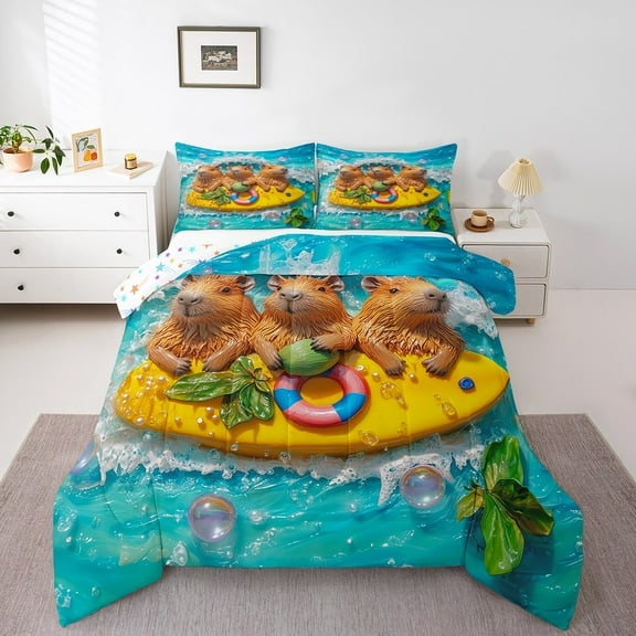 Erosebridal Funny Capybara Comforter Sets Twin Size, Summer Holiday Down Comforter , Reversible 2 Pieces