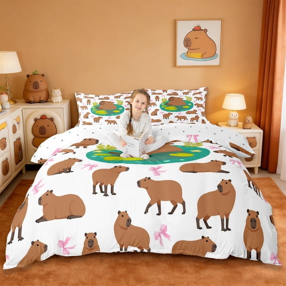 Erosebridal Funny Capybara Queen Duvet Cover Set,Cartoon Ribbon Bows ...