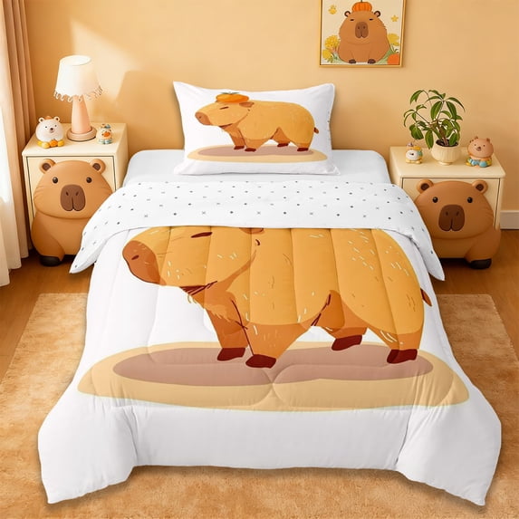 Erosebridal Funny Capybara Twin Comforter Sets For Kids,Cartoon Rodent Animals Bedding Set For Girls Reversible 2pcs