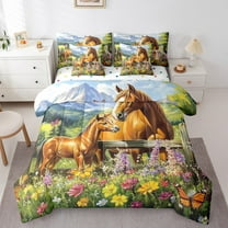 Erosebridal Funny Horse Bedding, Colorful Daisy Bed in a Bag, Rustic Farmhouse Reversible Bed Set, Ultra Soft Bedroom Decorative, 7pcs