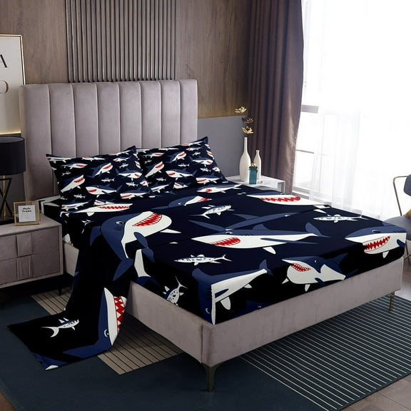 Erosebridal Funny Shark Sheet Set Twin, Kawaii Sealife Twin Sheet Sets, Cartoon Ocean Bedding Twin Size, Ultra Soft Bedroom Decor, 3pcs