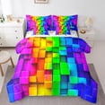 thumbnail image 1 of Erosebridal Futuristic Cubes Bed in a Bag Full size,Geometric Plaid Bed Set,Colorful Brick Bedding Full Size,Microfiber Buffalo Bedroom Decor,Reversible,7pcs, 1 of 6