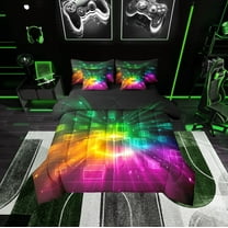 Erosebridal Futuristic Cubes Bedding Sets Twin Size,Geometric Plaid Comforter Sets with Sheets,Grid Checkerd Bed in a Bag Twin size,Super Cozy Gradient Bedroom Decoration,Reversible,7-Piece