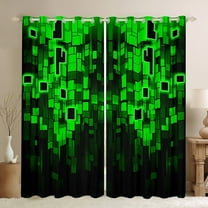 Erosebridal Futuristic Cubes Curtains for Living Room,Black Green 30%-50% Blackout Curtains Set of 2 (38x45),Geometric Plaid Curtains and Drapes (38x45),Teenager Bedroom Decor