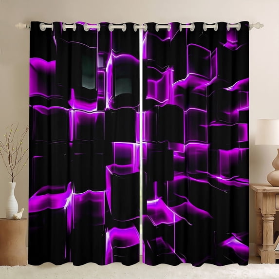 Erosebridal Futuristic Cubes Curtains for Living Room,Neon Purple 30%-50% Blackout Curtains Set of 2 (38x45),Curtains Pack of 2 (38x45),Geometric Room Decorative
