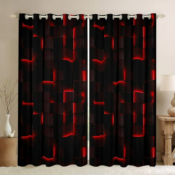 Erosebridal Futuristic Cubes Curtains for Living Room,Plaid Buffalo Blackout Curtains Set of 2 (38x45),Geometric Grid Curtains and Drapes (38x45),Gradient Room Decoration
