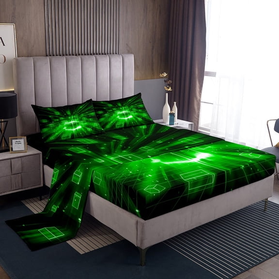 Erosebridal Futuristic Cubes Sheet Set Twin,Geometric Plaid Bedding Sets Twin Size,Grid Checkerd Twin Sheet Sets,Super Cozy Gradient Bedroom Decoration,3pcs