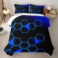 thumbnail image 1 of Erosebridal Futuristic Hexagon Twin Quilt Set for Boys Men, Neon Glow Print Twin Coverlet Set, Blue Black, 2-Piece, 1 of 7