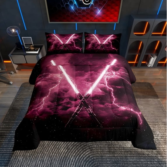 Erosebridal Futuristic Lightning Twin Comforter Sets, Neon Lightning Galaxy Bedding Set, Reversible 2pcs