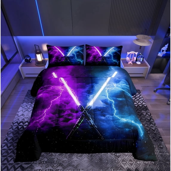 Erosebridal Futuristic Lightning Twin Comforter Sets, Neon Mystic Galaxy Bedding Set, 2 Pieces