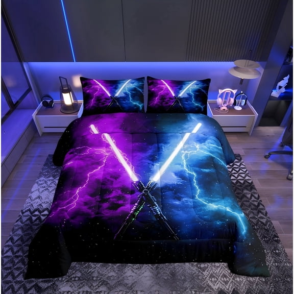 Erosebridal Futuristic Lightning Twin Comforter Sets, Neon Mystic Galaxy Bedding Set, 2 Pieces